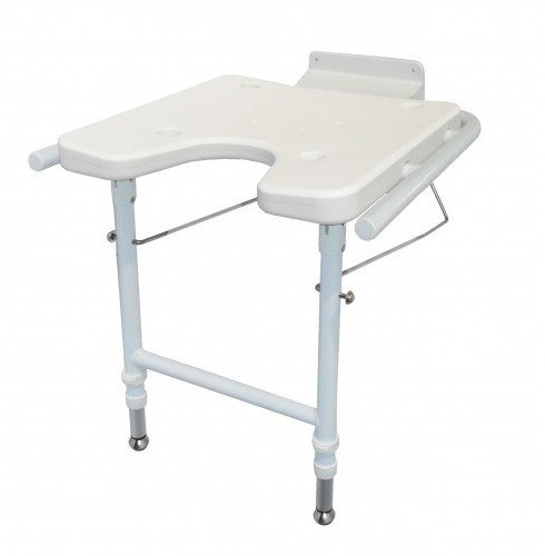 Duschklappsitz *DUS* mit STÜTZBEIN Sicherheitssitz Wandstuhl Klappstuhl Duschhilfe Sitzhilfe zur Wandmontage, weiß