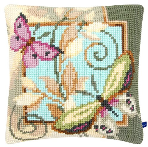 VERVACO Kit Cuscino Punto Croce Farfalle Decorative Set Ricamo Principianti Cuscini Gobelin Decorativi ca. 40 x 40 cm Accessori per Lavoretti Creativi DIY Casa Decor Hobby Adulti Cross Stitch