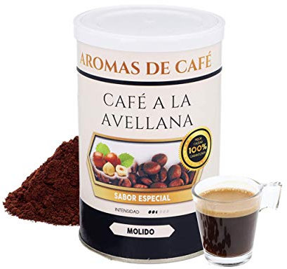 Café con Avellana - Café Molido 100% Arábico - Intensidad Suave - Tueste 100% Natural - Aroma Natural - Sabor Especial - Sin Gluten - 100 g - Aromas de Café (100, Avellana)