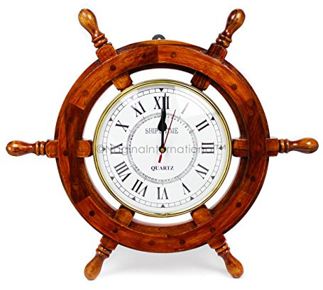 Nagina International 45,7 cm navi Time nautica artigianale timone orologio con numeri romani | marittimo vintage Wall Decor Ship Wheel Clock