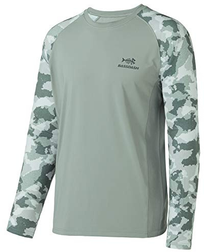 Bassdash UPF 50 fiske t-shirt för män kamouflage långärmad skjorta snabbtorkande tröjor, Askgrå/askgrön kamouflage, 4XL