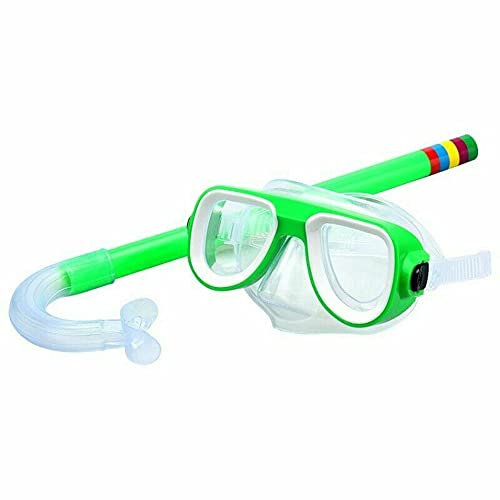 Kinder Schnorchelmaske Schnorchelset Taucherbrille Schwimmbrillen 3-9 Jahre alt, Schnorchelset Kinder Schnorcheln Taucherbrille Panorama Sichtfeld Tauchmaske Schnorchelmaske Tauchen Set (Grün)