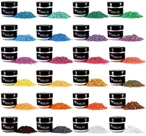 Rolio - Mica Powder - 24 Jars of Pigment for Paint, Dye, Soap Making, Nail Polish, Epoxy Resin, Candle Making, Bath Bombs, Slime - Pastel Set