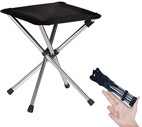 KOKSRY Portable Stool, 13.8 Inch High & 1.32 lbs Small Folding Chair, Telescopic Compact Foldable Stool with Carry Bag for Camping, Hiking, Outdoor Concert