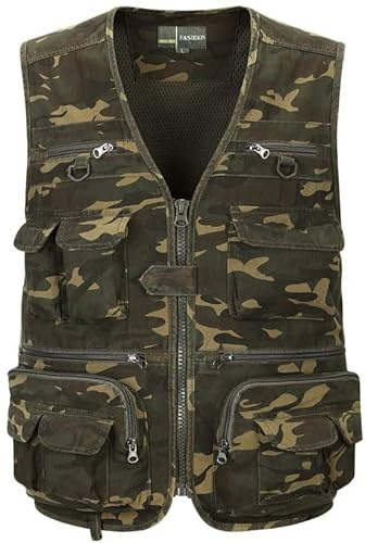 Bienwwow Gilet mimetico da uomo, per attività all'aperto, casual, multitasche, abbigliamento da pesca, fotografia, gilet mimetico, da uomo, estivo, ad asciugatura rapida, per campeggio, caccia,
