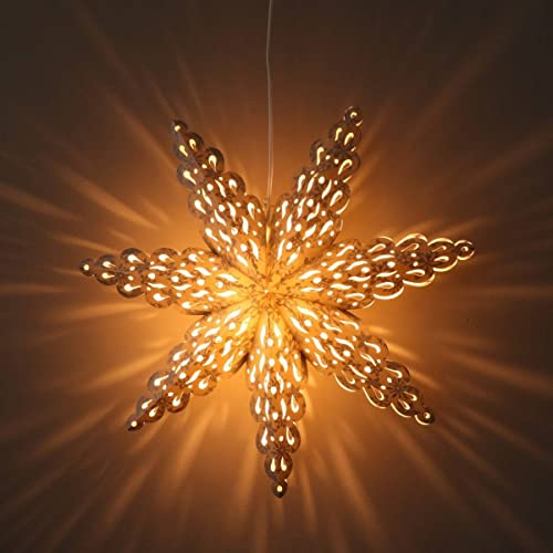 More Than Hip Tara Weihnachtsstern Glittern Grau - Ø 60 cm - 3D Papierstern zum Aufhängen für Weihnacht Winter Fensterdeko Hängend - Inkl. Beleuchtungskabel 3 Meter (ohne Lampe)
