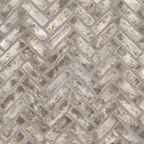 MSI Doverton Gray 12.5 in. x 25.5 in. Clay Brick Herringbone Brick Floor, Wall Mesh-Mounted Mosaic Tile for Bathroom, Kitchen Backsplash, Accent Wall, Shower
