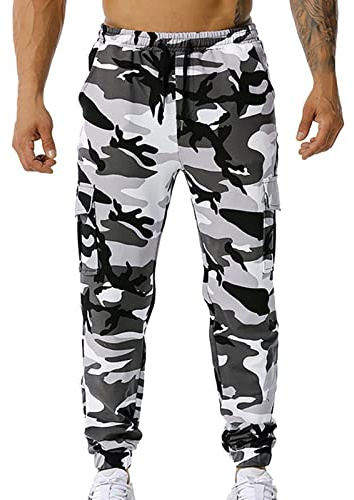Pantaloni da uomo mimetici da trekking, pantaloni cargo per attività all'aria aperta, pantaloni estivi, traspiranti, pantaloni da allenamento, pantaloni dritti, pantaloni cargo, bianco, M