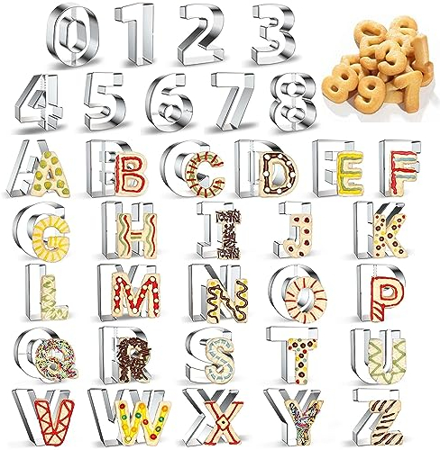 36 pièces de coupe-lettres en acier inoxydable, Coupe-biscuits lettres et chiffres, emporte-pièce, emporte-pièces en acier inoxydable, pour la décoration de biscuits de gâteau
