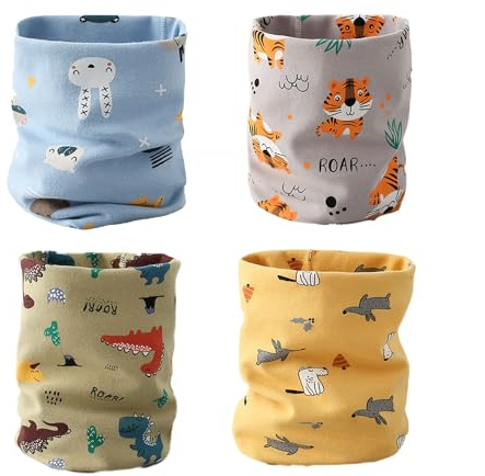 JDCMEI Kinder Schals 4 Stück Kinder Loop Schals Baby Jungen Mädchen Baumwolle Schlauchschal O Ring Neck Warmer Loop Schals Halstuch Nackenwärmer Bandana Rundschal für Winter, Frühling, Herbst