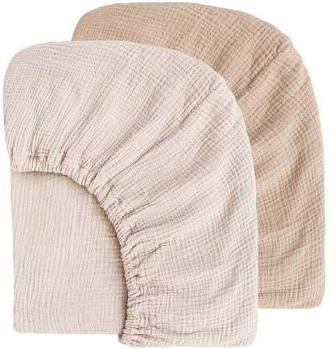 MairMore Muslin Crib Sheets for Baby Girls and Boys, Neutral Fitted Baby Bed Sheets for Standard Crib & Toddler Mattress - Soft and Breathable - 52x28 (Ash & Ivory)