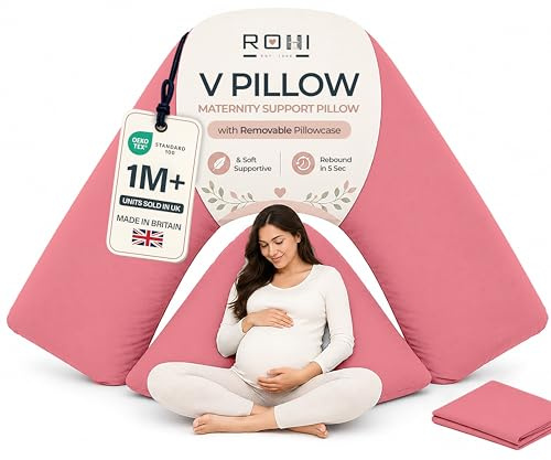 Rohi Orthopaedic V Pillow with Pillowcase – Anti Allergy Triangle pillows for Adults, Nursing, Maternity & Pregnancy – Extra Hollowfibre Cushioning to Supports Neck, Head & Back (Baby Pink)