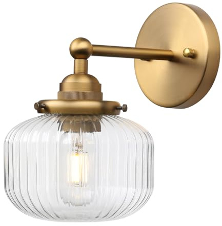 Yosoan Industrial Ribbed Wall Ligh,Kitchen Bedroom Wall Sconce Lights with 6.3” Glass Lampshde, E27 Wall Mount Light Fitting (Antique)