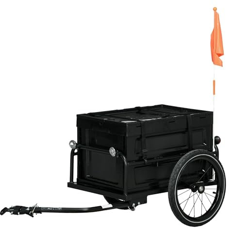 HOMCOM Bike Trailer, Bicycle Cargo Trailer Cart, Bike Wagon with 65L Foldable Storage Box, Big Pneumatic Tyres and Safe Reflectors, Max Load 40KG, Black