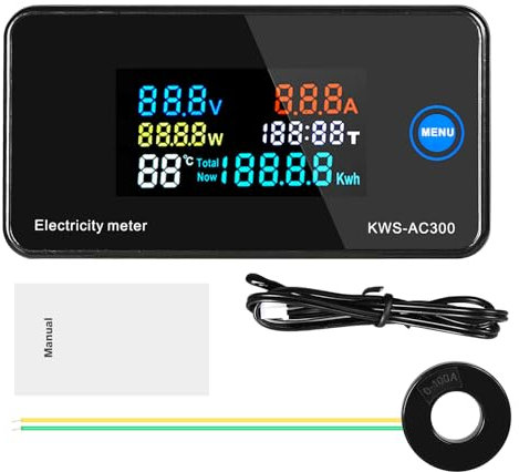 Jadeshay Misuratore Consumo Elettrico AC50-300V 100A Multifunzionale Digitale Voltometro Amperometro Puo Misuratore di Tensione Corrente Potenza Energia Consumo Elettrica con Trasformatore di Corrente