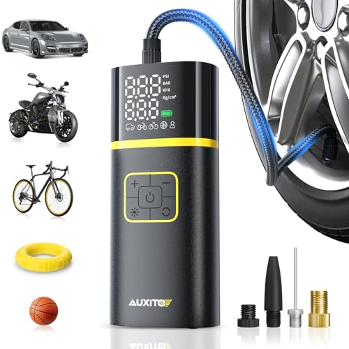 AUXITO Tire Inflator Portable Air Compressor - Air Pump for Car Tires with Digital Pressure Gauge, Cordless Rechargeable Battery, Emergency LED Light for Car Motorcycle Bike Ball, 150PSI, Auto Stop