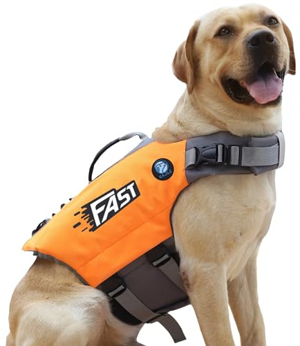 KAJILE Gilet Sauvetage Chien Réglable,Maillot Bain Animaux,Orangé,L