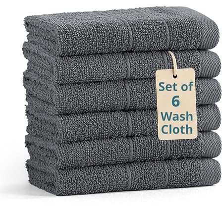 Casa Platino Face Cloths 100% Cotton 6 Pack Soft Absorbent - Cool Grey