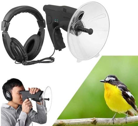 Microphone directionnel - Microphone parabolique - Appareil d'écoute avec grossissement 8x - Appareil auditif pour l'observation des oiseaux, l'observation des animaux