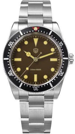 watchdives kvartsur, WD7922 BB54 herrklocka 37 mm safir kristall lyx armbandsur 20 bar dykarklockor för män, Brun/Bz hand/triden, Klänning kvartsur