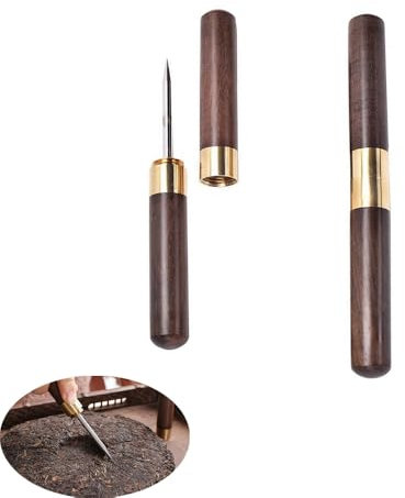 NentMent 2 Pack Tea Cake Knife Needle Pick with Wooden Handle Knives for Breaking Apart Pu-erh Tea Aged Ripe Bricks Dark Black Puerh Tea Cakes Teacakes Compressed Block Teas