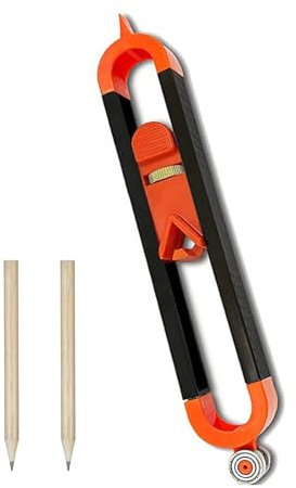 Jimkply - Herramienta de trazado de contorno con 2 lápices, calibrador de contorno con cerradura, diseño de doble cara, para manualidades, carpintería, construcción