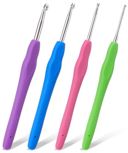 4 Stück Häkelnadel Set, Stricknadeln mit Bunte Silikongriff Ergonomische Häkelnadel Metall Häkelnadel 14 cm Extra Lange Häkelnadel Stricknadel für Anfänger und Häkelliebhaber(2/3/4/5 mm)