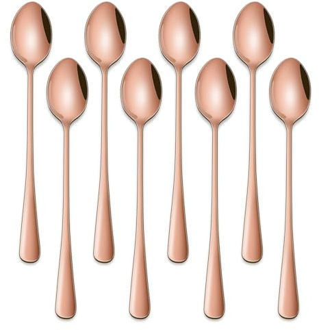 7.5 Inches Long Handle Coffee Stirring Spoons,Set Of 8 Rose Gold Iced Tea Spoon,Copper Stainless Steel Ice Cream Spoons,Sundae Spoon