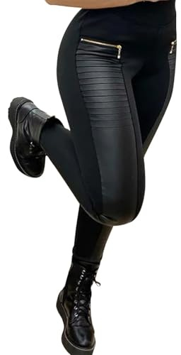 DAOAO Faux Leather Leggings for Women Pleather Pant Elastic Mid Waisted Stretchy Punk Glothic Clothes Concert Outfits Black S