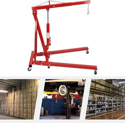 Sollevatore idraulico pieghevole per motore, in acciaio resistente, con 6 ruote, per officina e garage