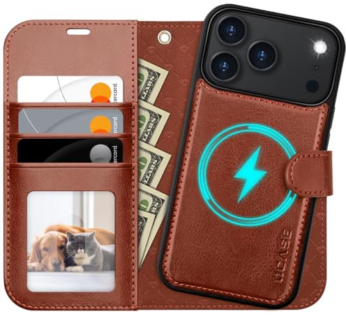 OCASE mobilskal för iPhone 17 Pro Avtagbart 2-i-1 magnetiskt premium PU-läderfodral Trådlös laddning Kortfack RFID Ställningsfunktion Skyddsfodral för iPhone 17 Pro – Brunt