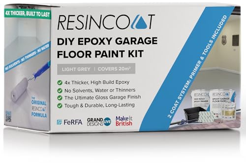 Resincoat Epoxy Garage Floor Paint Kit – Complete Primer, Paint & Tools Bundle – Covers up to 20m² – 4x Thicker High Build Coating for Concrete Floors – Durable Gloss Finish – Made in UK (Light Grey)