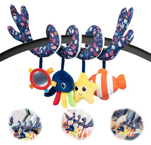 KZARYVEXIS Spirale d'Activité Bébé avec Peluche Océanique, Arche d'Éveil Adaptable Poussette Lit Bébé et Siège Auto, Jouet Sensoriel Développement Bébé, Cadeau Naissance Garçon Fille