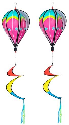 NUOBESTY Molinos de Viento Globos Aerostáticos para Jardín y Patio, 2 Piezas, Diseño Colgante Colorido, Decoración Exterior Resistente y Giratoria para Césped y Fiestas