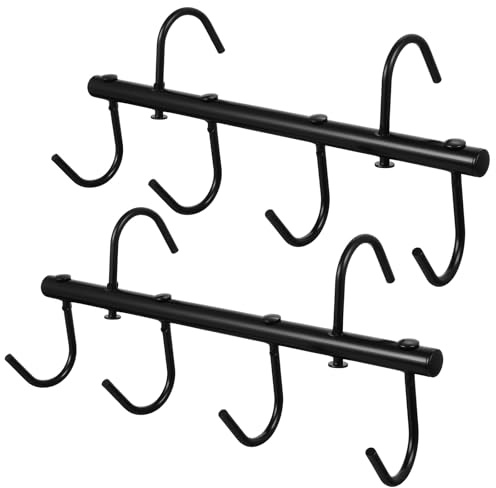 Douaowoc 2 Pcs Black Tack Rack with Swivel Hooks, 6 Hooks Hanging Bridle Hook Portable Bridle Hook Tack Hangers for Horses Horse Stall Room Trailer Accessories