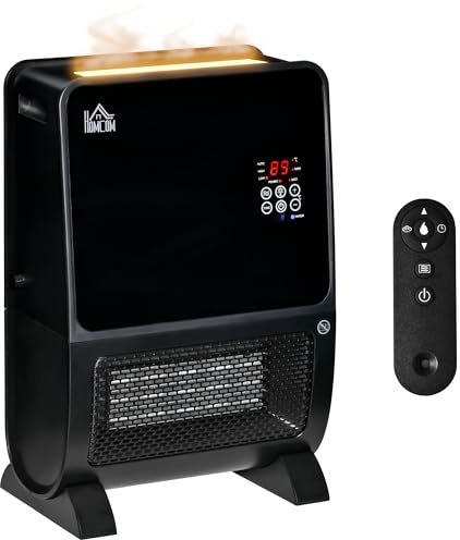HOMCOM Stufa Elettrica 2 in 1 con Umidificatore, Luce LED a 3 Colori e Ultravioletti, Timer Programmabile e Telecomando, 33x21x49.5cm, Nero