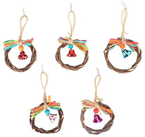 Mavaol 5 pièces Perroquet balançoire Jouets à mâcher Dents meulage décoratif perroquets Cloche Anneau Jouets pour Perroquet Cage Accessoires