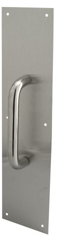 Prime-Line J 4643 Door Pull Plate with Round Handle, 4 inch x 16 inch, Stainless Steel