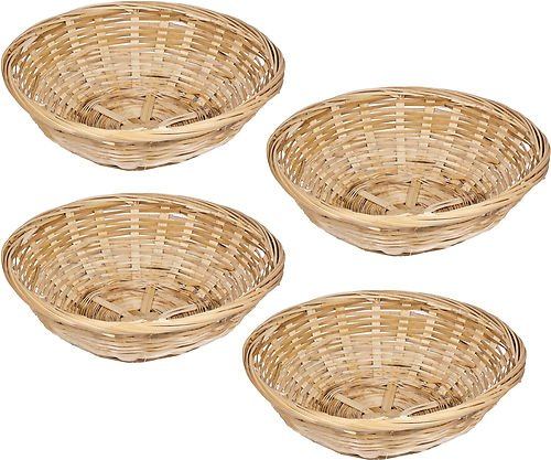 Lot de 4 corbeilles à pain rondes vintage en bambou naturel tissé à la main 20 cm