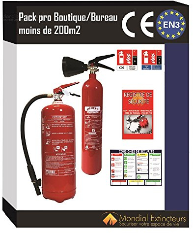 FIRE SHOP Kit lot extincteurs Co2 kg + Eau 6 litres additif + registre + 2 Panneaux