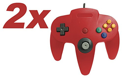 Long Handle Game Controller Classic Nintendo 64 Controller Wired Replacement Gamepad Remote Pad Joystick Fit for Original N64 Game Consoles (Red)-2PCS