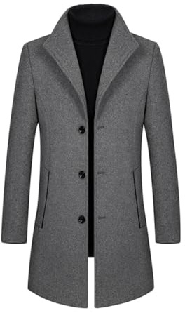 Allthemen Trench da Uomo Colletto alla Coreana Cappotto di Casual Lana Coat Lungo Invernale Cappotto Monopetto 802# Grigio Chiaro XL