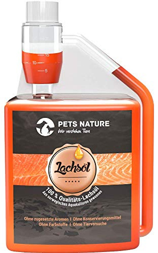 Pets Nature Aceite de salmón para Perros y Gatos, Puro Aceite de Pescado Premium con Omega 3 y 6 para su Perro, Gato y Caballo, 500 ml