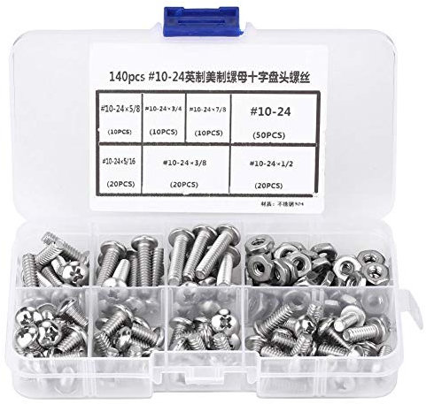 Vis à tête cylindrique cruciforme, vis de machine en acier inoxydable standard britannique/américaine de 140 pièces avec une boîte en plastique, ensemble d'assortiment de vis