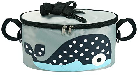 Borsa Portaoggetti Passeggino Universale,Organizzatore Passeggino Valco Con Porta Biberon Portabicchieri per Carrozzina, Resistente all' acqua（Whale con copertura)