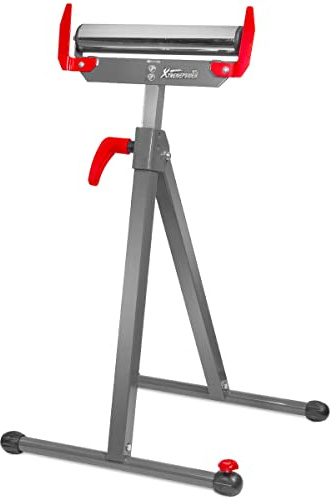 XtremepowerUS Adjustable Pedestal Feed Roller Support With 11 Ball Bearing Steel Roller Folding Roller Stand Adjustable Height, Grey