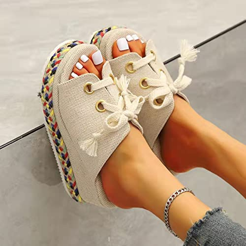 XWCG Pantofole Donna Sandali Estivi Zeppa Eleganti Ciabatte con Tacco E Plateau Comode Scarpe Ortopediche Espadrillas Estate con Punta Aperta Vintage Antiscivolo,Bianca,US5/EU36