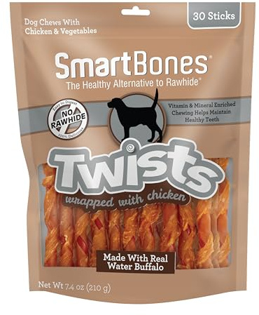 SmartBones Twists Wrapped with Chicken Made with Real Water Buffalo, 30 Count, Rawhide-Free Chews for Dogs, 7.40 Ounce (Pack of 1)
