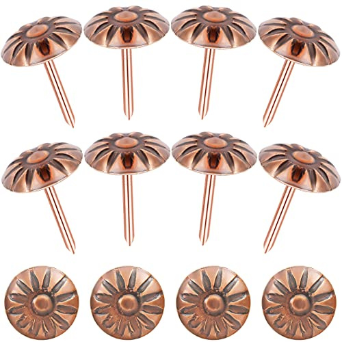 Haomian 500 Pcs Tacks for Furniture, 5/8“ Vintage Upholstery Nails Decorative Tack, Heavy Duty Furniture Tacks for Upholstery, Daisy Sofa Furniture Nails for Wood, Red Copper