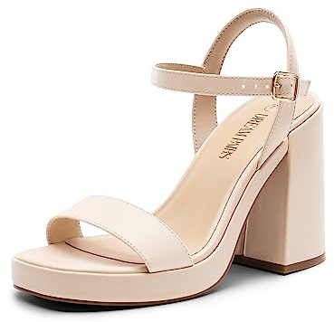 DREAM PAIRS Heels for Women Block Chunky Platform High Heels Open Toe GISELLE Fashion Wedding Party Evening Prom Dance Ankle Strap Dress Pump Sandals Shoes,Size 9.5,Nude